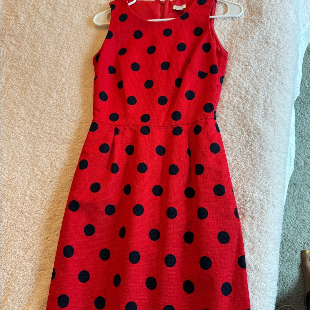 J. Crew Red and Black Polka Dot Dress